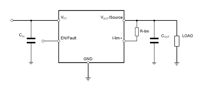 To reduce the effects of current-sense IR drop, the negative side of the limit resistor is connected to the voltage output (VOUT/Source). (Image source: STMicroelectronics)